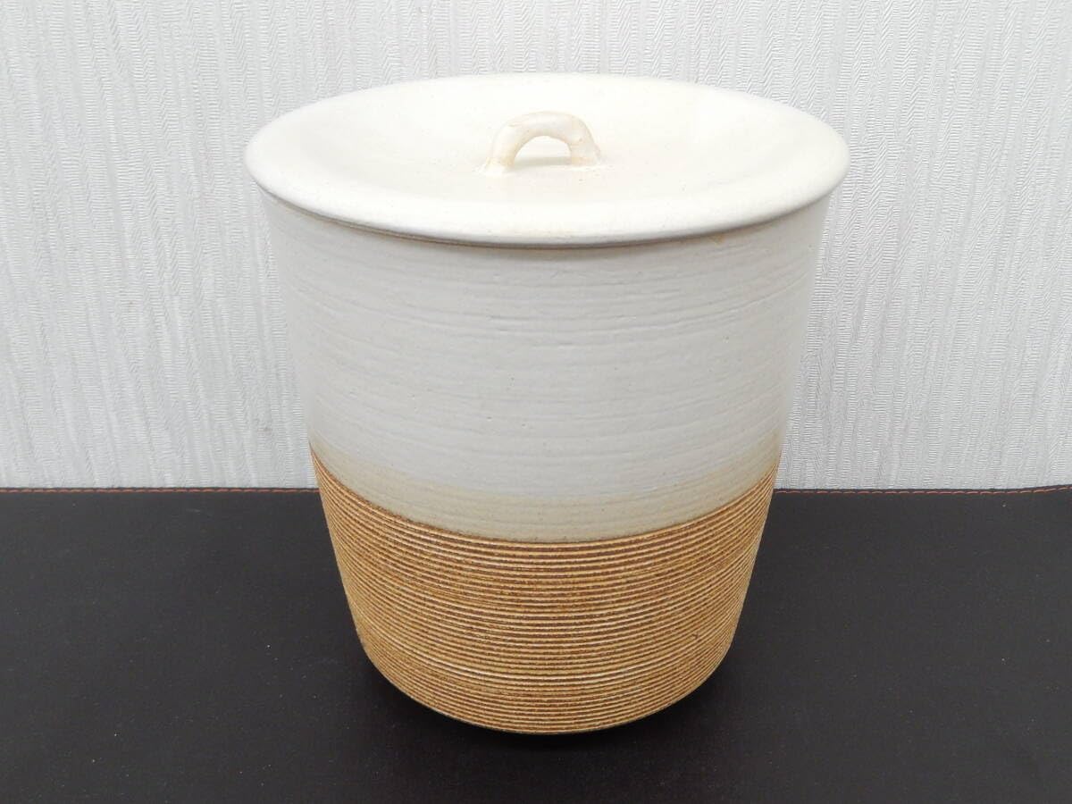 美品 京焼 小川文斎 櫛目水指 布目 茶道具 共箱付 骨董品